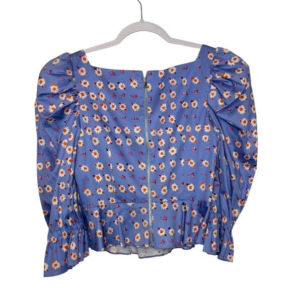 AUTUMN ADEIGIBO Mallory Puff Shoulder Blouse Women 6 Blue Corset Front Fairy NWT - Picture 2 of 6